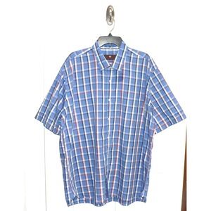 Toscano by Patrick Assaraf Short Sleeve Plaid Button Up Shirt Red White Blue 2XL